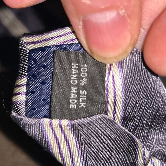 Rafaello Silk Tie Purple and Silver Striped - Picture 2 of 5